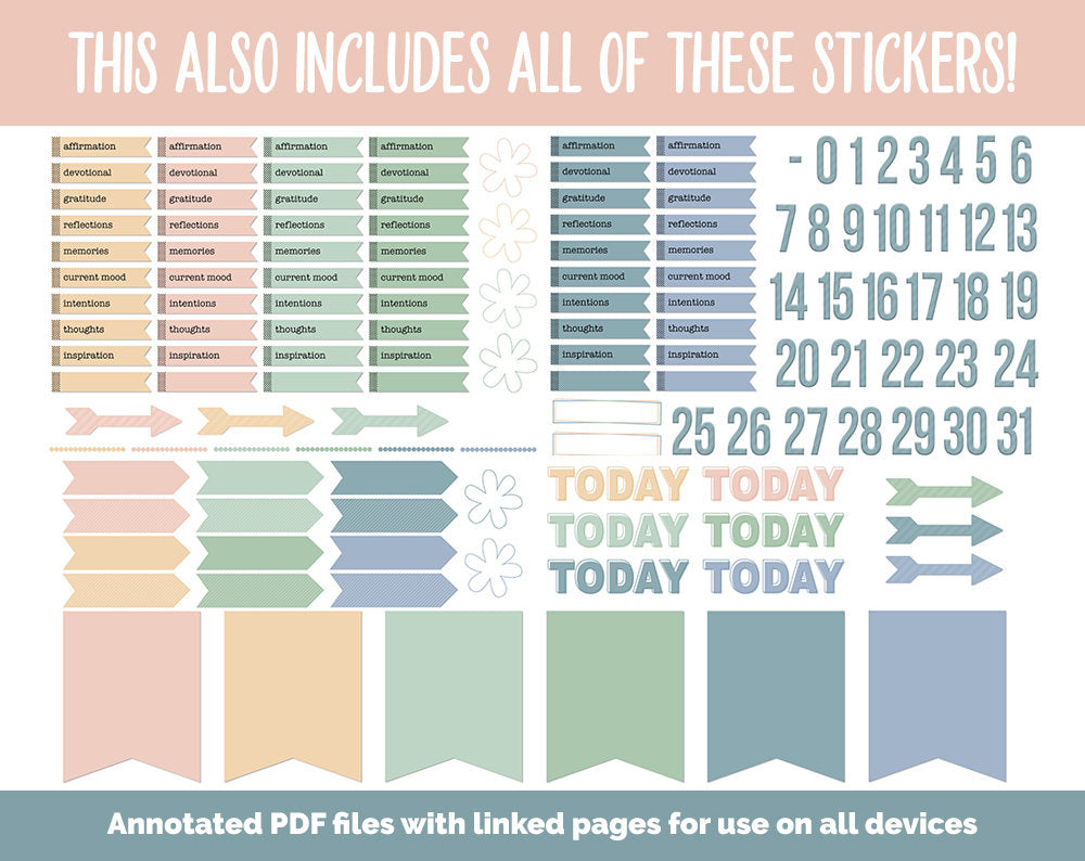 31 Day Digital Journal + Sticker Bundle | Inspired Theme