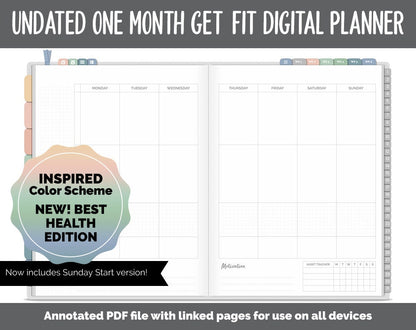 NEW! Undated Get Fit One Month Digital Planner | Inspired Theme - Best Health Edition | GoodNotes, iPad & Android | Fitness, Self-Care