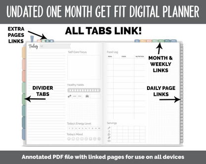 NEW! Undated Get Fit One Month Digital Planner | Inspired Theme - Best Health Edition | GoodNotes, iPad & Android | Fitness, Self-Care