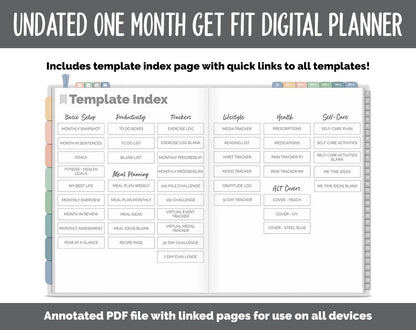 NEW! Undated Get Fit One Month Digital Planner | Inspired Theme - Best Health Edition | GoodNotes, iPad & Android | Fitness, Self-Care