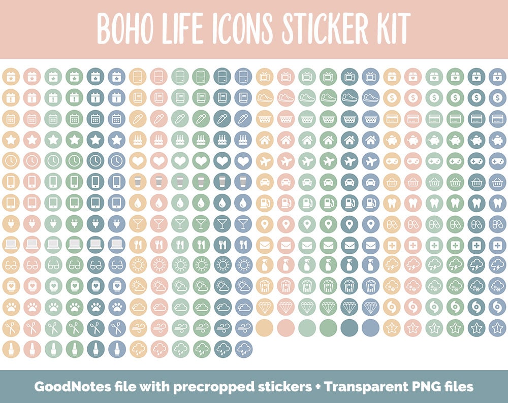 Boho Life Icon Digital Planner Stickers | GoodNotes, iPad and Android | Icons, Life, Weather, Everyday