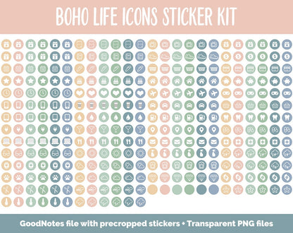 Boho Life Icon Digital Planner Stickers | GoodNotes, iPad and Android | Icons, Life, Weather, Everyday