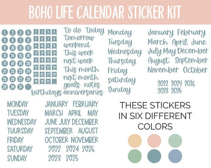 Boho Life Calendar Essentials Digital Planner Stickers | GoodNotes, iPad and Android | Dates, Days of the Week, Months