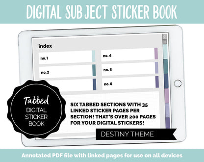 Blank Subject Digital Sticker Books | Destiny Theme | Goodnotes, iPad & Android