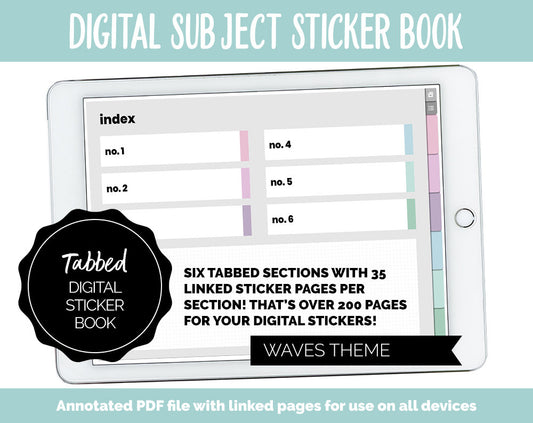 Blank Subject Digital Sticker Books | Waves Theme | Goodnotes, iPad & Android