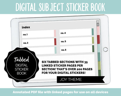 Blank Subject Digital Sticker Books | Joy Theme | Goodnotes, iPad & Android