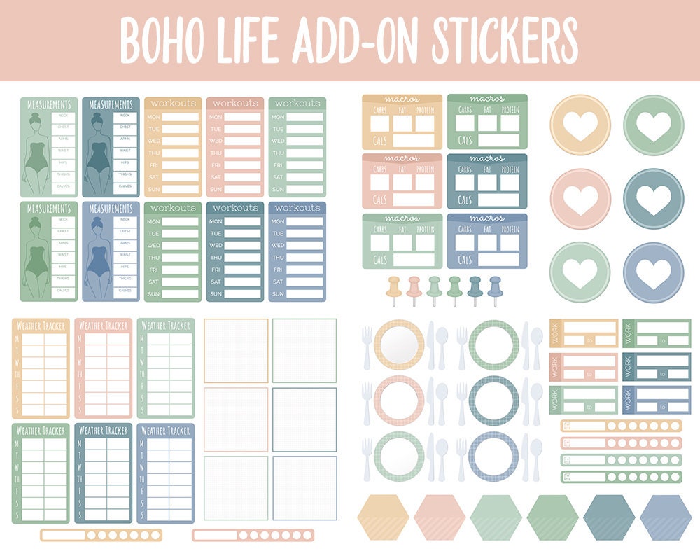 Boho Life Add-On Digital Stickers | GoodNotes & iPad | Trackers, Budget, Fitness, Health, Habits