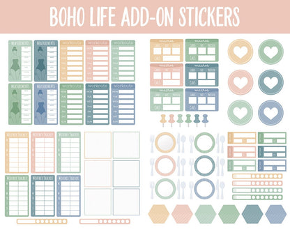 Boho Life Add-On Digital Stickers | GoodNotes & iPad | Trackers, Budget, Fitness, Health, Habits