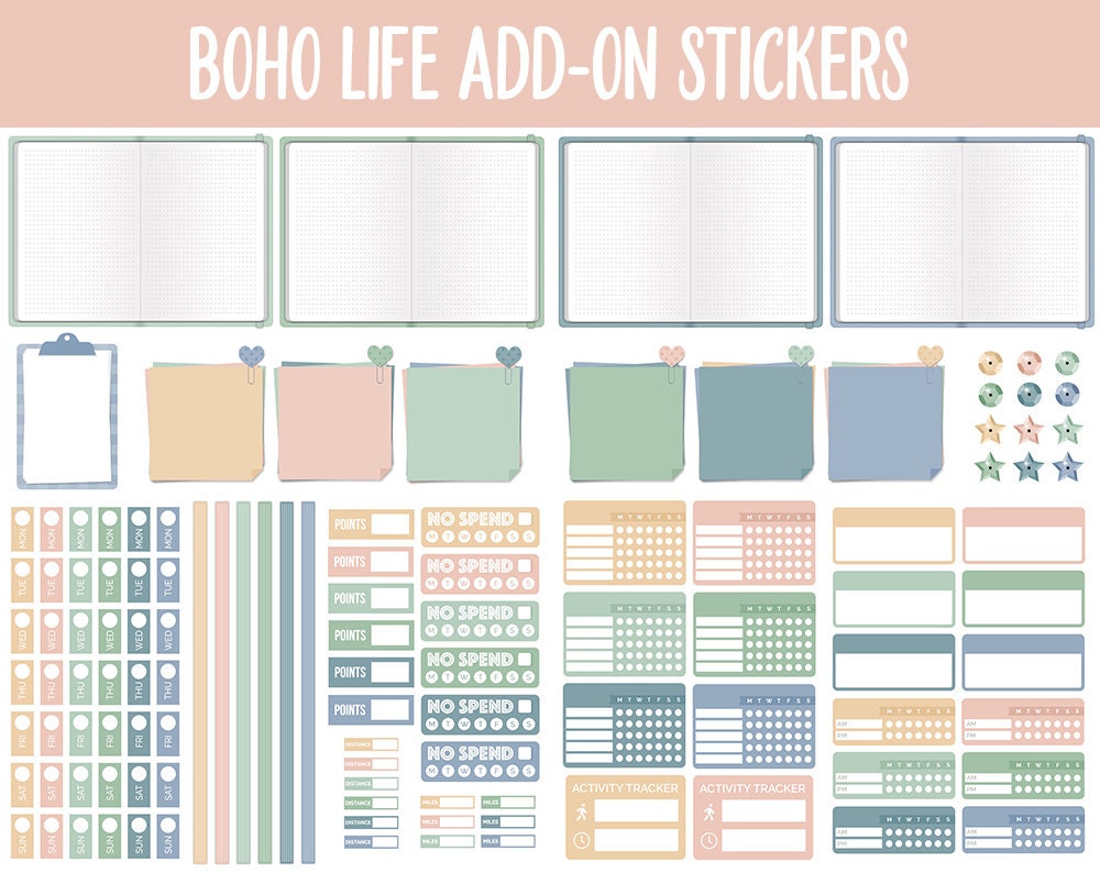 Boho Life Add-On Digital Stickers | GoodNotes & iPad | Trackers, Budget, Fitness, Health, Habits