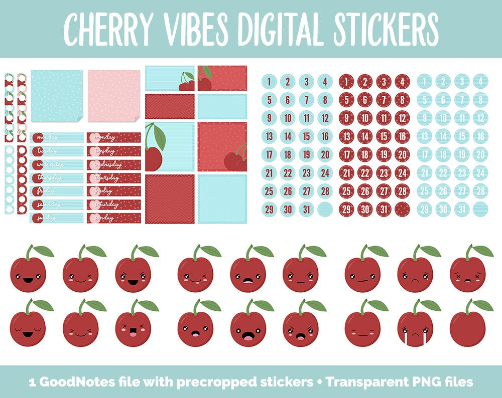 Cherry Vibes Digital Stickers | GoodNotes & iPad | Emoti, Moods, Retro, Functional, Tasks