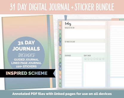 31 Day Digital Journal + Sticker Bundle | Inspired Theme