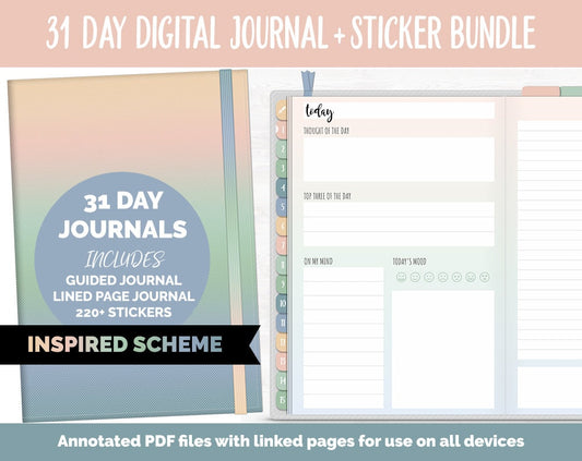31 Day Digital Journal + Sticker Bundle | Inspired Theme
