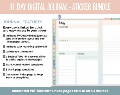 31 Day Digital Journal + Sticker Bundle | Inspired Theme