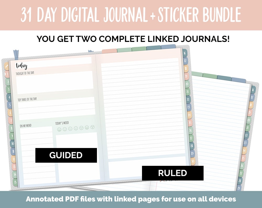 31 Day Digital Journal + Sticker Bundle | Inspired Theme