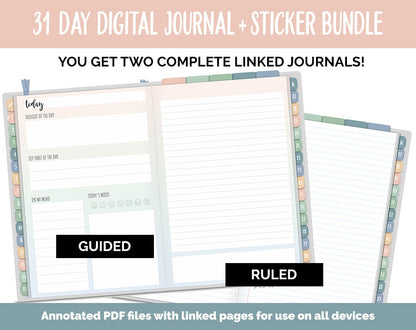 31 Day Digital Journal + Sticker Bundle | Inspired Theme