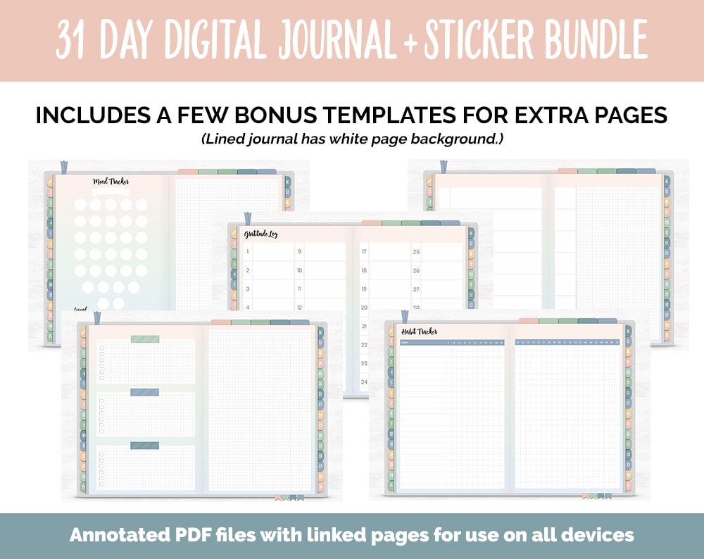 31 Day Digital Journal + Sticker Bundle | Inspired Theme