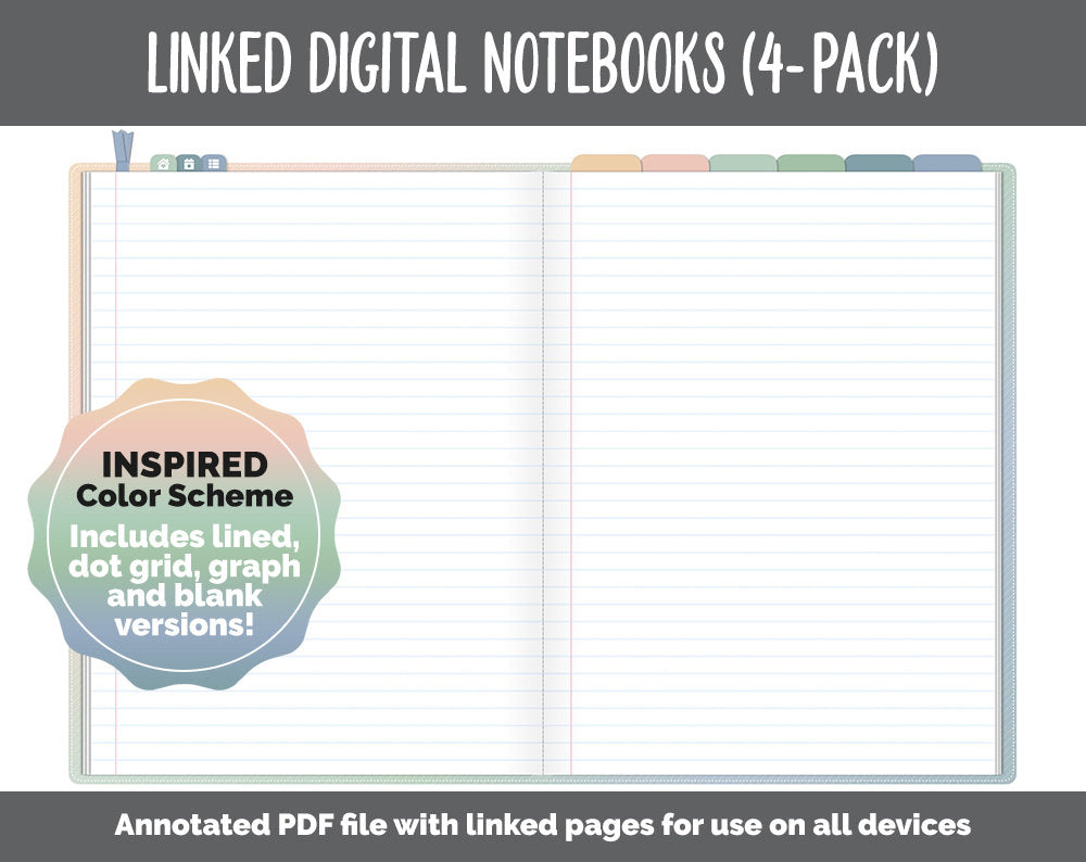 Linked Digital Notebooks 4- Pack | Inspired Theme | GoodNotes, iPad & Android