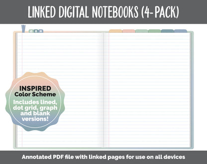 Linked Digital Notebooks 4- Pack | Inspired Theme | GoodNotes, iPad & Android