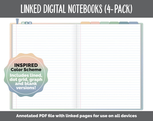 Linked Digital Notebooks 4- Pack | Inspired Theme | GoodNotes, iPad & Android