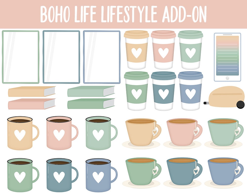 Boho Life Lifestyle Add-On Digital Stickers | GoodNotes & iPad | TV, Playlist, Travel, Reading, Work, Groceries