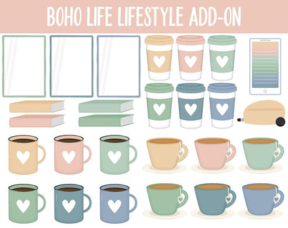 Boho Life Lifestyle Add-On Digital Stickers | GoodNotes & iPad | TV, Playlist, Travel, Reading, Work, Groceries
