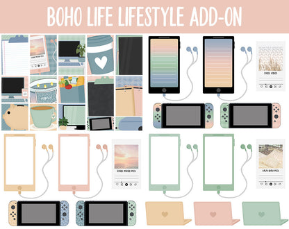 Boho Life Lifestyle Add-On Digital Stickers | GoodNotes & iPad | TV, Playlist, Travel, Reading, Work, Groceries