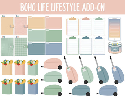 Boho Life Lifestyle Add-On Digital Stickers | GoodNotes & iPad | TV, Playlist, Travel, Reading, Work, Groceries