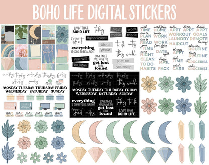 Boho Life Digital Sticker Mega Bundle | GoodNotes & iPad | August, Retro, Dreamcatcher, Papers, Work, Planner Girls, Adulting, Tasks