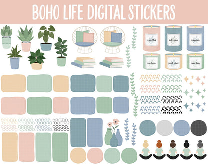 Boho Life Digital Sticker Mega Bundle | GoodNotes & iPad | August, Retro, Dreamcatcher, Papers, Work, Planner Girls, Adulting, Tasks