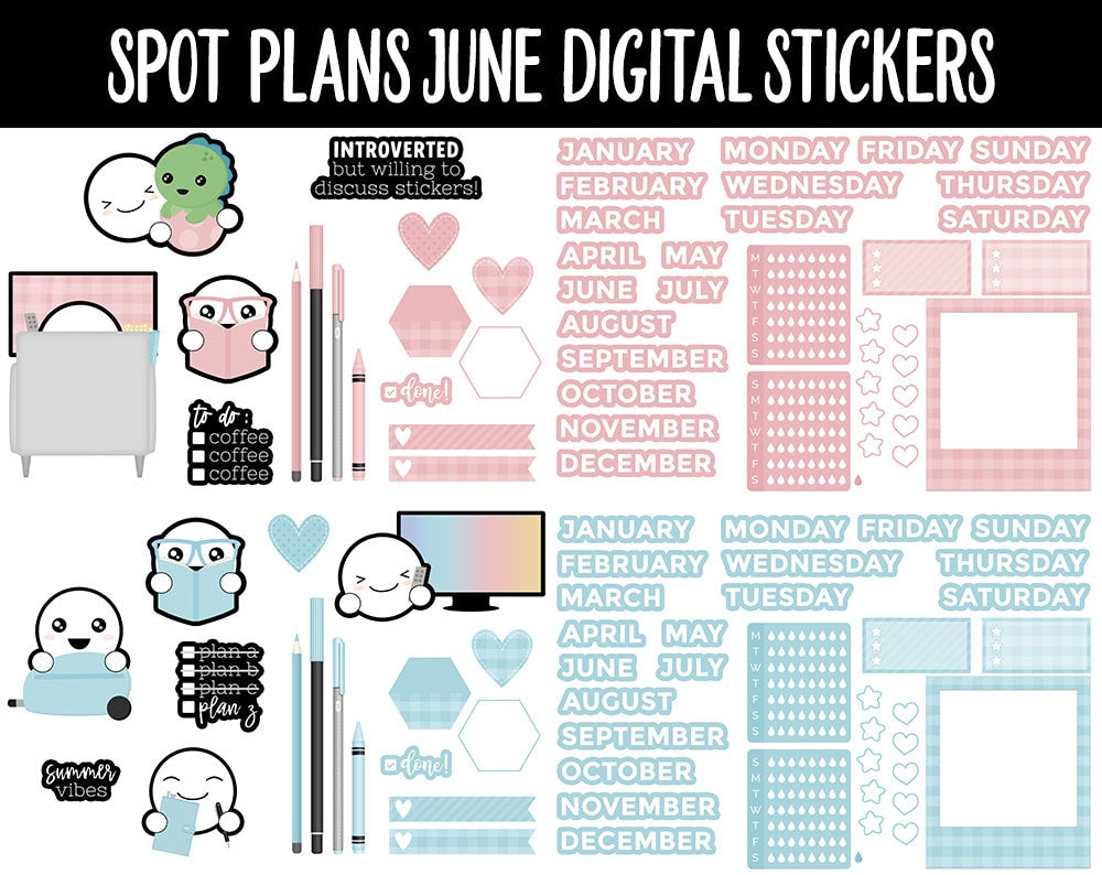 Spot Plans June Digital Stickers | GoodNotes, iPad and Android | Sassy, Dinosaur, Adulting, Planning, Funny