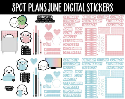 Spot Plans June Digital Stickers | GoodNotes, iPad and Android | Sassy, Dinosaur, Adulting, Planning, Funny