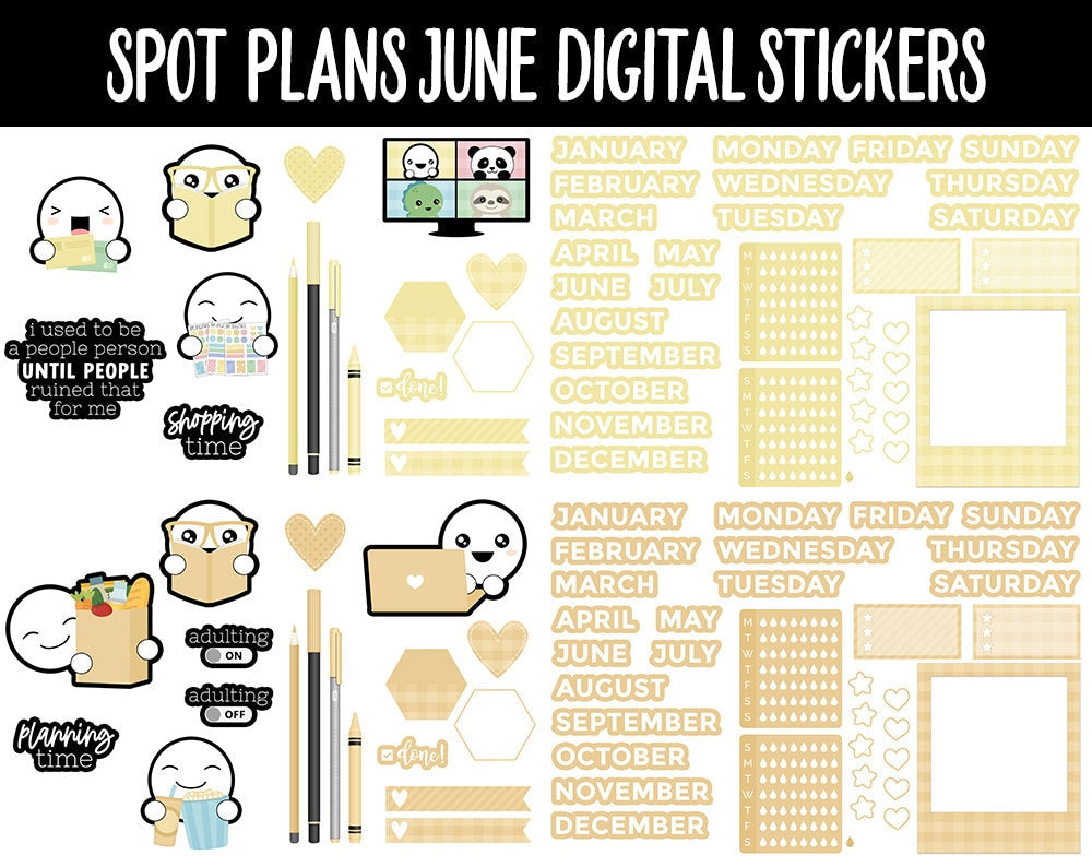 Spot Plans June Digital Stickers | GoodNotes, iPad and Android | Sassy, Dinosaur, Adulting, Planning, Funny