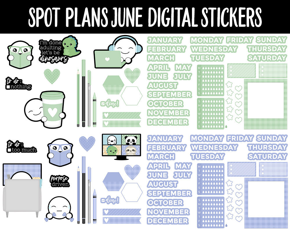 Spot Plans June Digital Stickers | GoodNotes, iPad and Android | Sassy, Dinosaur, Adulting, Planning, Funny