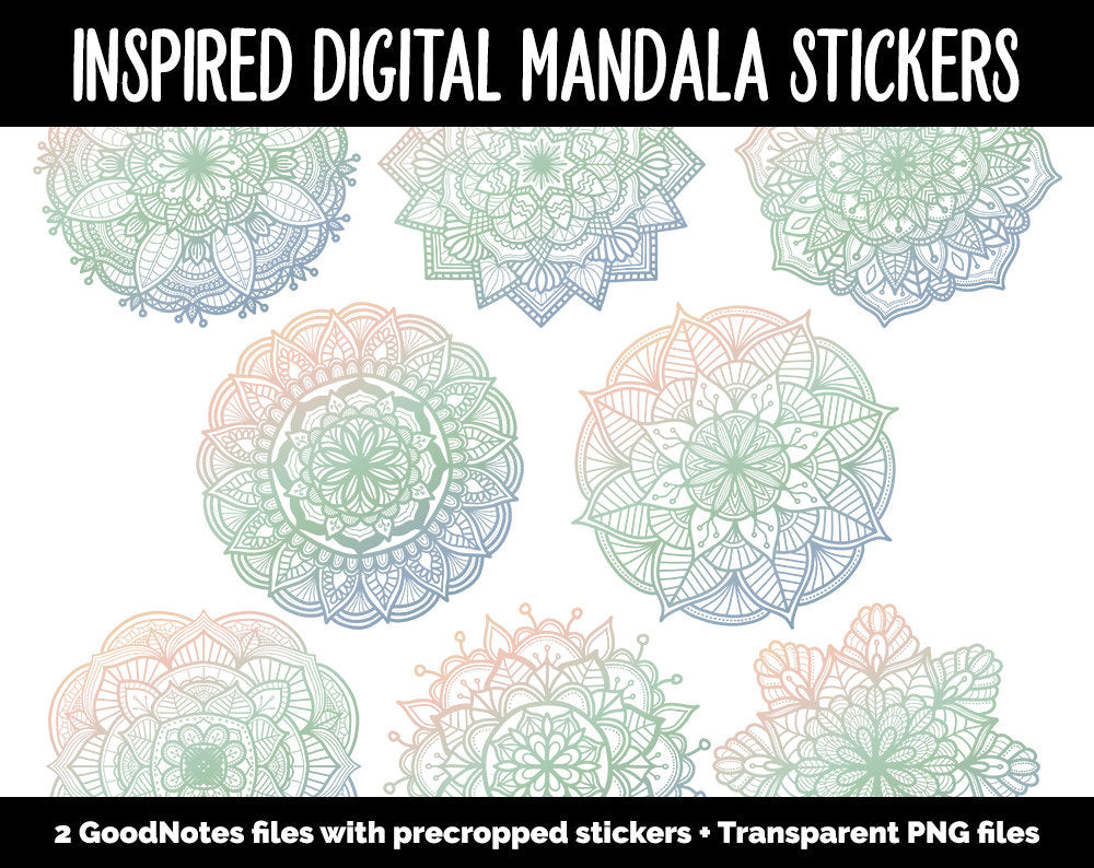 Inspired Mandala Digital Planner Stickers | GoodNotes, iPad and Android | Gradient, Ombre, Coloring