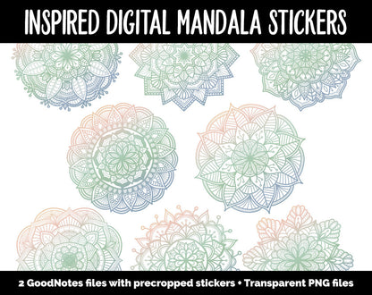 Inspired Mandala Digital Planner Stickers | GoodNotes, iPad and Android | Gradient, Ombre, Coloring