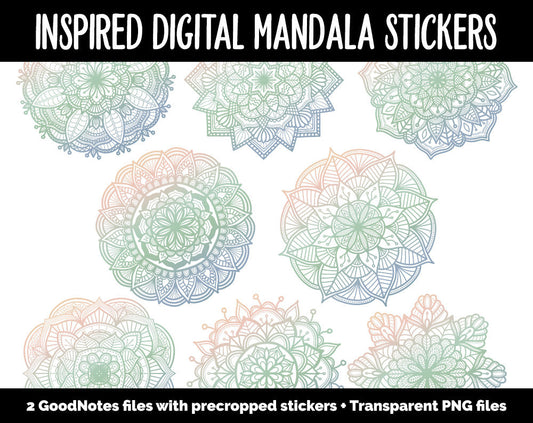 Inspired Mandala Digital Planner Stickers | GoodNotes, iPad and Android | Gradient, Ombre, Coloring