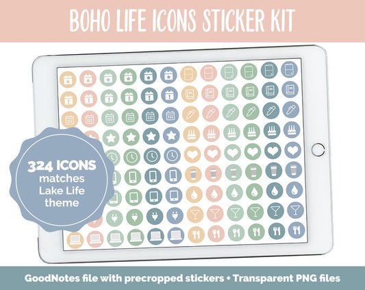 Boho Life Icon Digital Planner Stickers | GoodNotes, iPad and Android | Icons, Life, Weather, Everyday