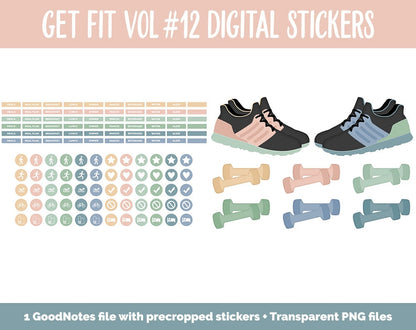 Get Fit Vol #12 Digital Stickers | GoodNotes & iPad | Fitness, Health, Self-Care, Workout | Boho Life