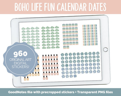 Boho Life Fun Calendar Date Digital Stickers | GoodNotes, iPad and Android