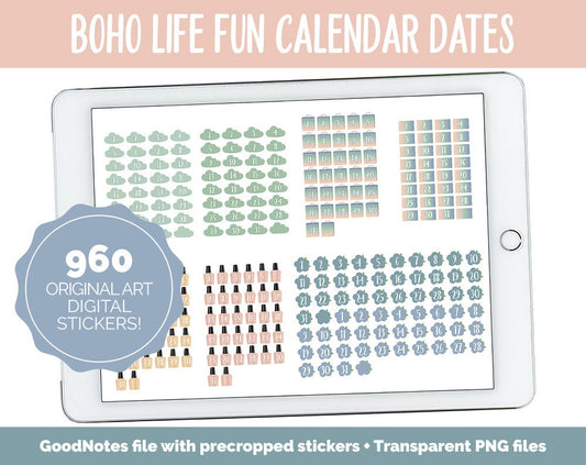 Boho Life Fun Calendar Date Digital Stickers | GoodNotes, iPad and Android