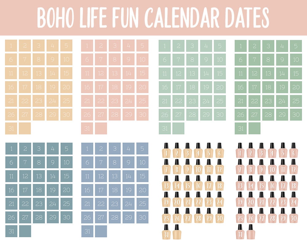 Boho Life Fun Calendar Date Digital Stickers | GoodNotes, iPad and Android