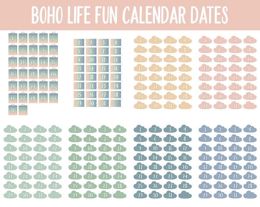 Boho Life Fun Calendar Date Digital Stickers | GoodNotes, iPad and Android