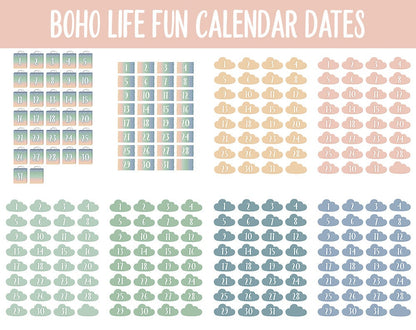 Boho Life Fun Calendar Date Digital Stickers | GoodNotes, iPad and Android