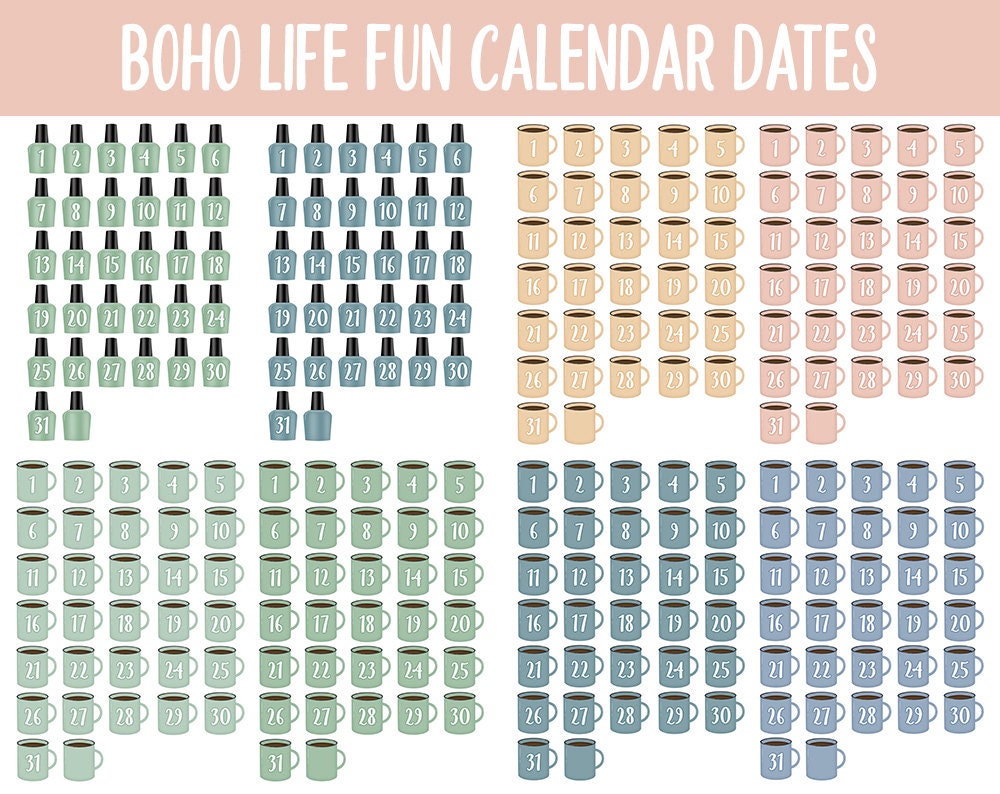 Boho Life Fun Calendar Date Digital Stickers | GoodNotes, iPad and Android