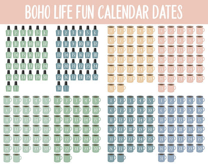 Boho Life Fun Calendar Date Digital Stickers | GoodNotes, iPad and Android