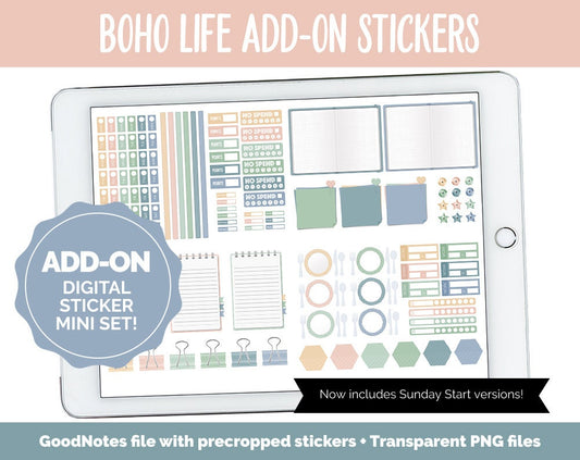 Boho Life Add-On Digital Stickers | GoodNotes & iPad | Trackers, Budget, Fitness, Health, Habits