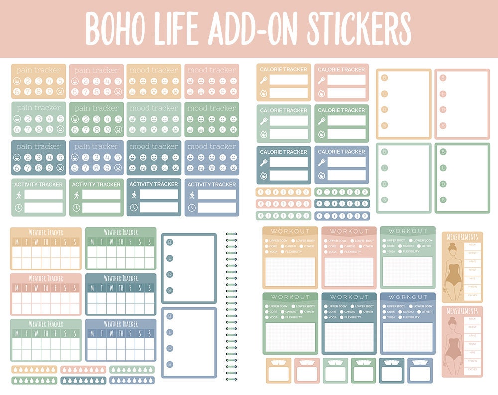 Boho Life Add-On Digital Stickers | GoodNotes & iPad | Trackers, Budget, Fitness, Health, Habits