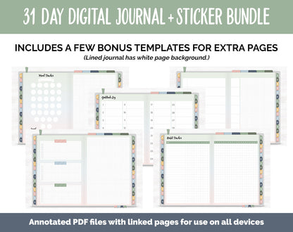 31 Day Digital Journal + Sticker Bundle | Focused Theme