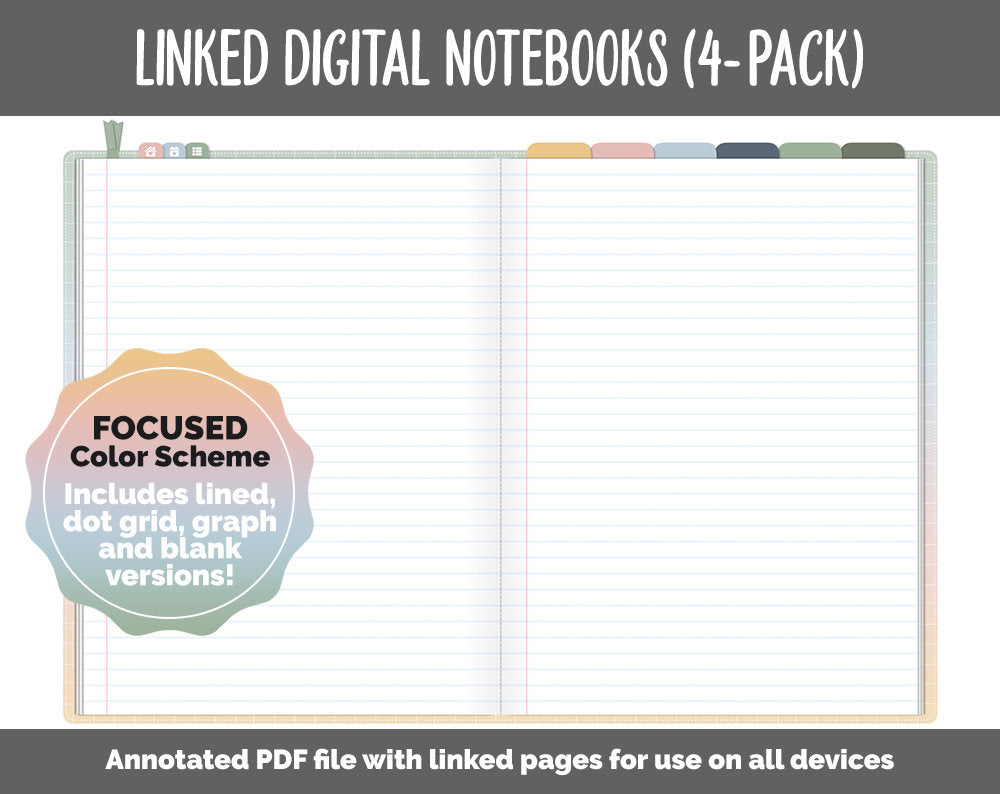 Linked Digital Notebooks 4- Pack | Focused Theme | GoodNotes, iPad & Android