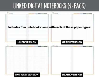 Linked Digital Notebooks 4- Pack | Focused Theme | GoodNotes, iPad & Android